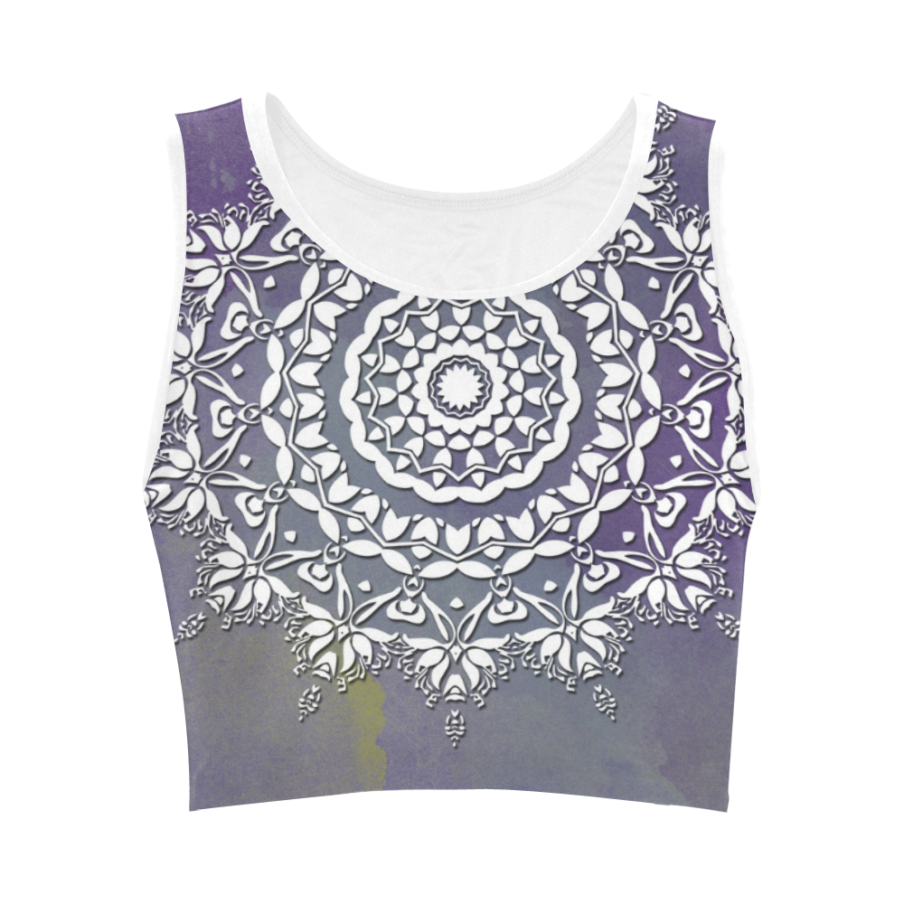 Floral watercolor Violet and white mandala Women's Crop Top (Model T42)