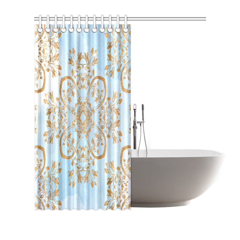 Gold and blue flourish ornament mandala Shower Curtain 66"x72"