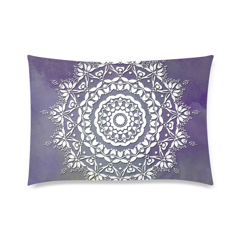 Floral watercolor Violet and white mandala Custom Zippered Pillow Case 20"x30"(Twin Sides)