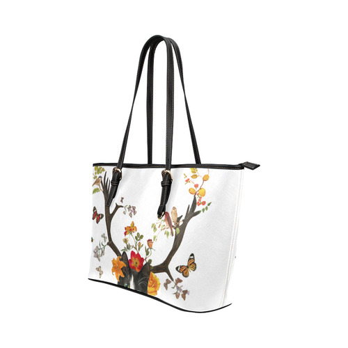cats horns Leather Tote Bag/Large (Model 1651)