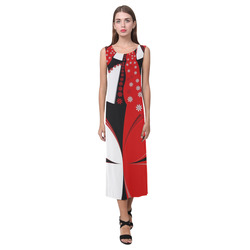Quillt Flower Red White Phaedra Sleeveless Open Fork Long Dress (Model D08)