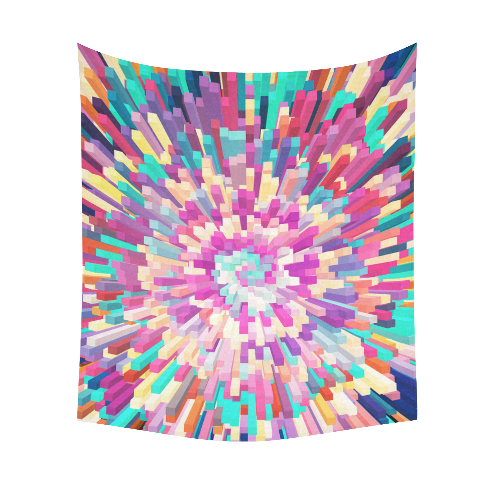 Colorful Exploding Blocks Cotton Linen Wall Tapestry 51"x 60"
