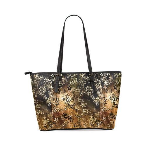 Christmas gold stars Leather Tote Bag/Large (Model 1640)