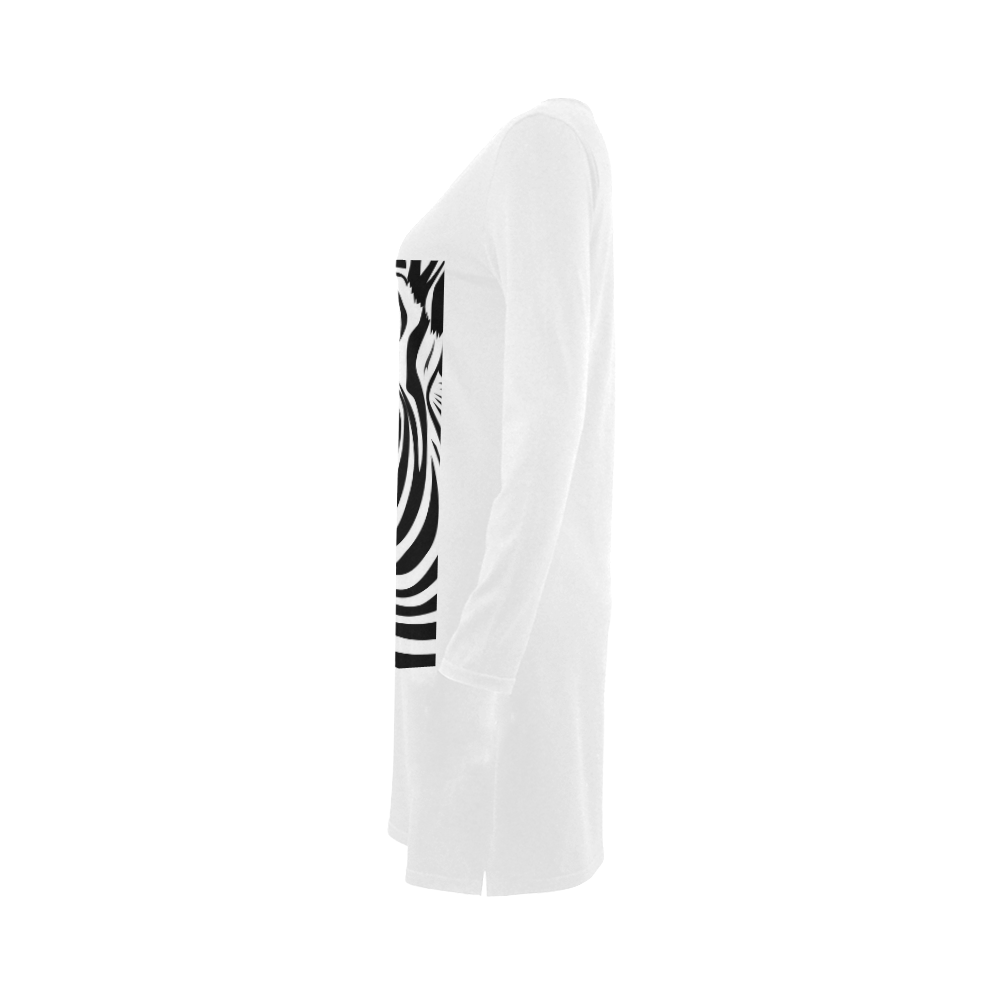zebra opart, black and white Demeter Long Sleeve Nightdress (Model D03)