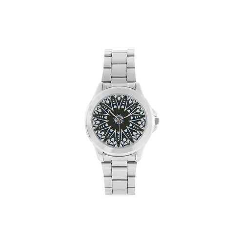 Blue, grey and white mandala Unisex Stainless Steel Watch(Model 103)