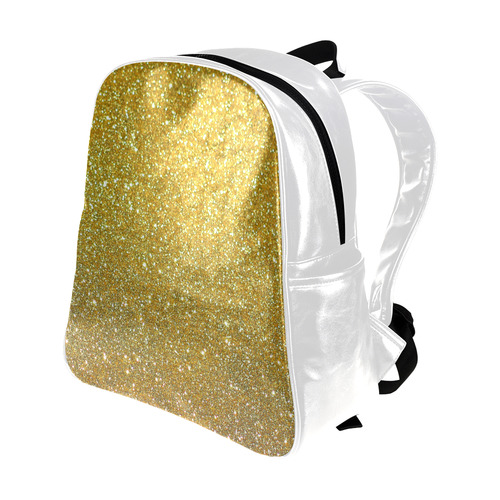 Gold glitter Multi-Pockets Backpack (Model 1636)