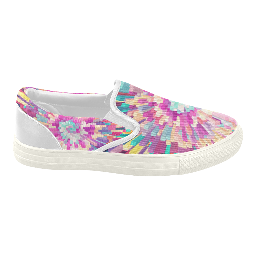 Colorful Exploding Blocks Women's Slip-on Canvas Shoes (Model 019)