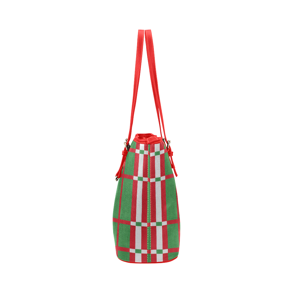 Christmas red and green pattern Leather Tote Bag/Small (Model 1651)