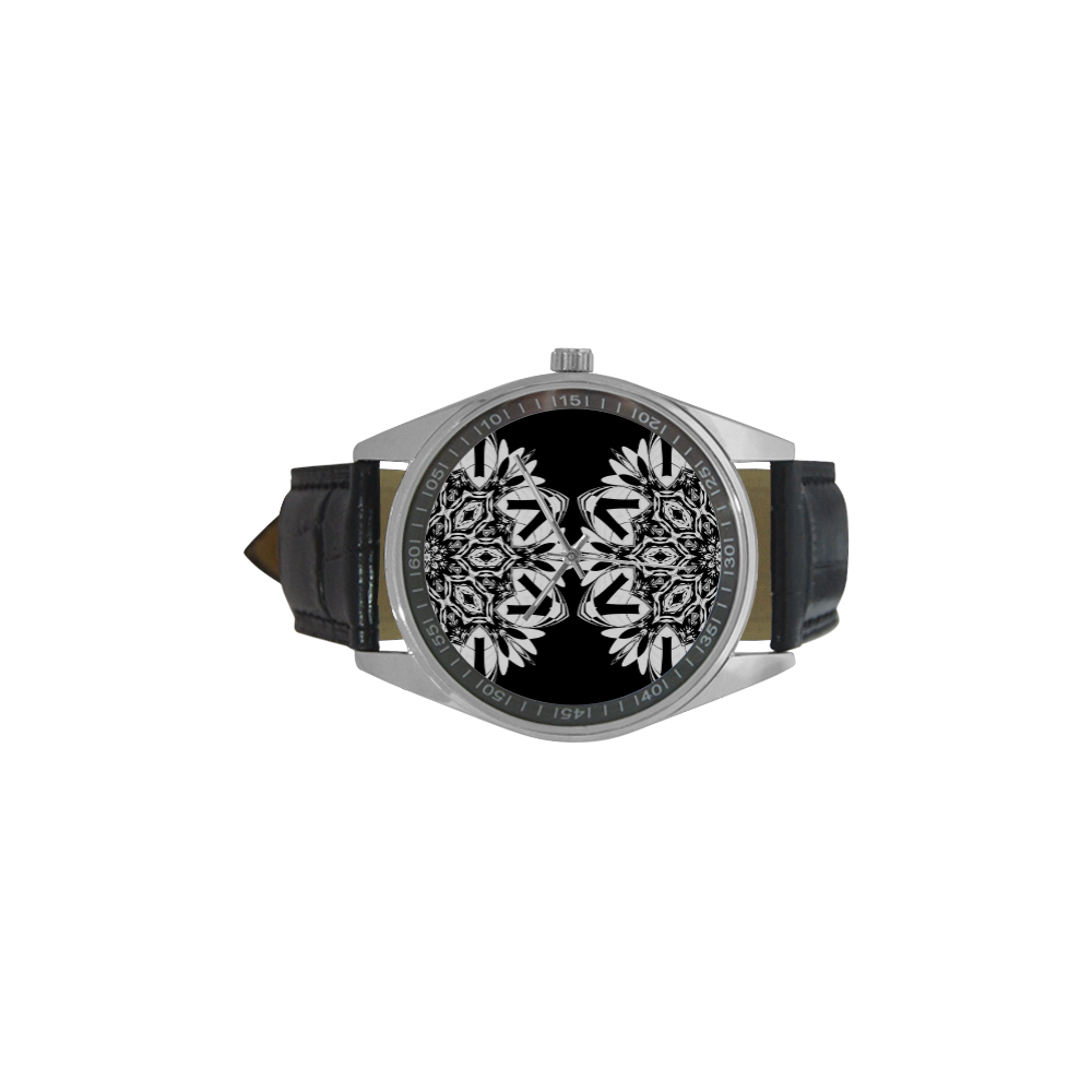 Half black and white Mandala Men's Casual Leather Strap Watch(Model 211)
