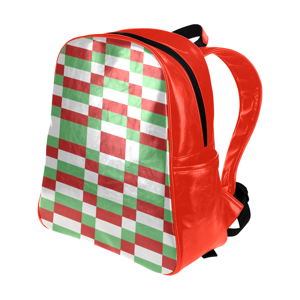 Christmas red and green pattern fabric Multi-Pockets Backpack (Model 1636)