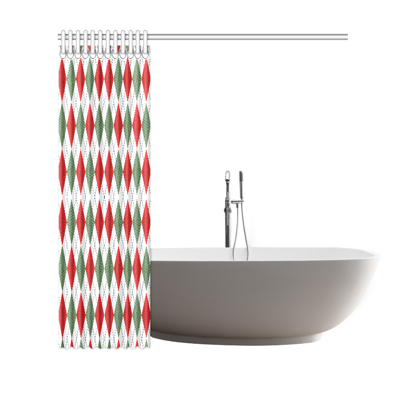 Christmas red and green rhomboid fabric Shower Curtain 69"x70"