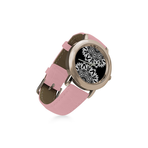 Half black and white Mandala Women's Rose Gold Leather Strap Watch(Model 201)