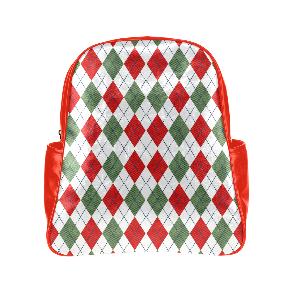 Christmas red and green rhomboid fabric Multi-Pockets Backpack (Model 1636)