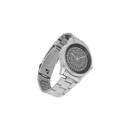Deep black and white  mandala Men's Stainless Steel Watch(Model 104)