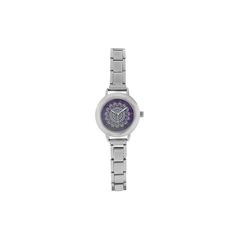 Floral watercolor Violet and white mandala Women's Italian Charm Watch(Model 107)