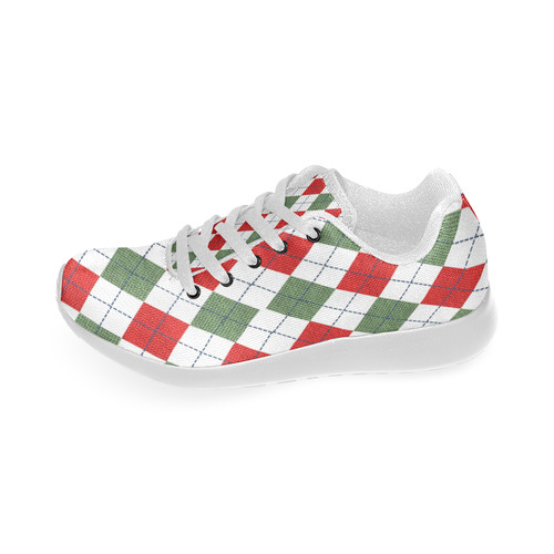 Christmas red and green rhomboid fabric Women’s Running Shoes (Model 020)