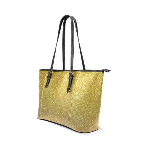Gold glitter Leather Tote Bag/Large (Model 1640)