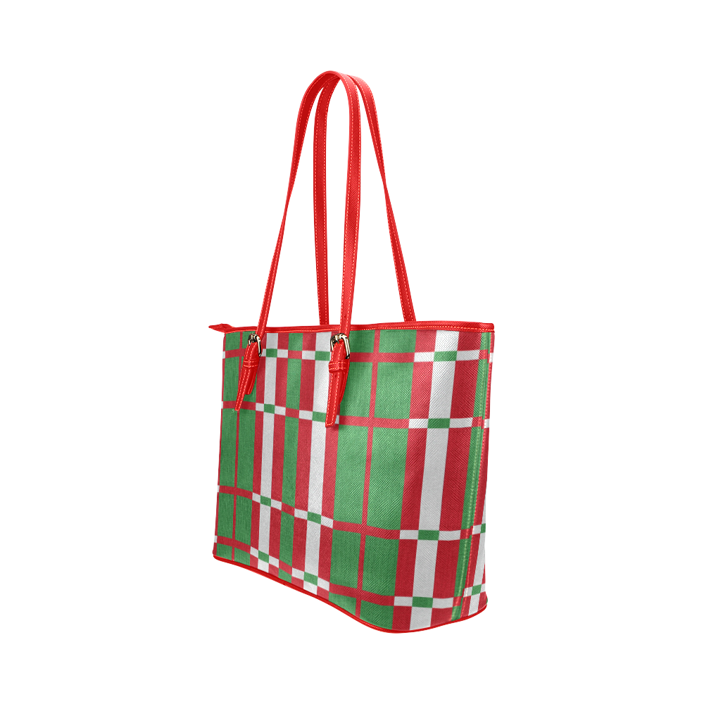 Christmas red and green pattern Leather Tote Bag/Small (Model 1651)