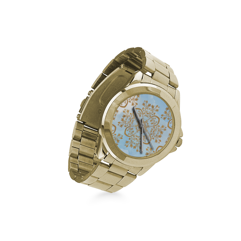 Gold and blue flourish ornament mandala Custom Gilt Watch(Model 101)