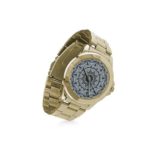 Blue, grey and white mandala Custom Gilt Watch(Model 101)