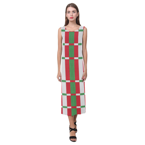 Christmas red and green pattern Phaedra Sleeveless Open Fork Long Dress (Model D08)