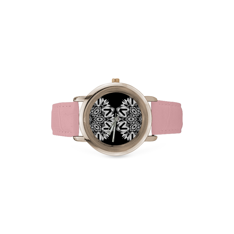 Half black and white Mandala Women's Rose Gold Leather Strap Watch(Model 201)