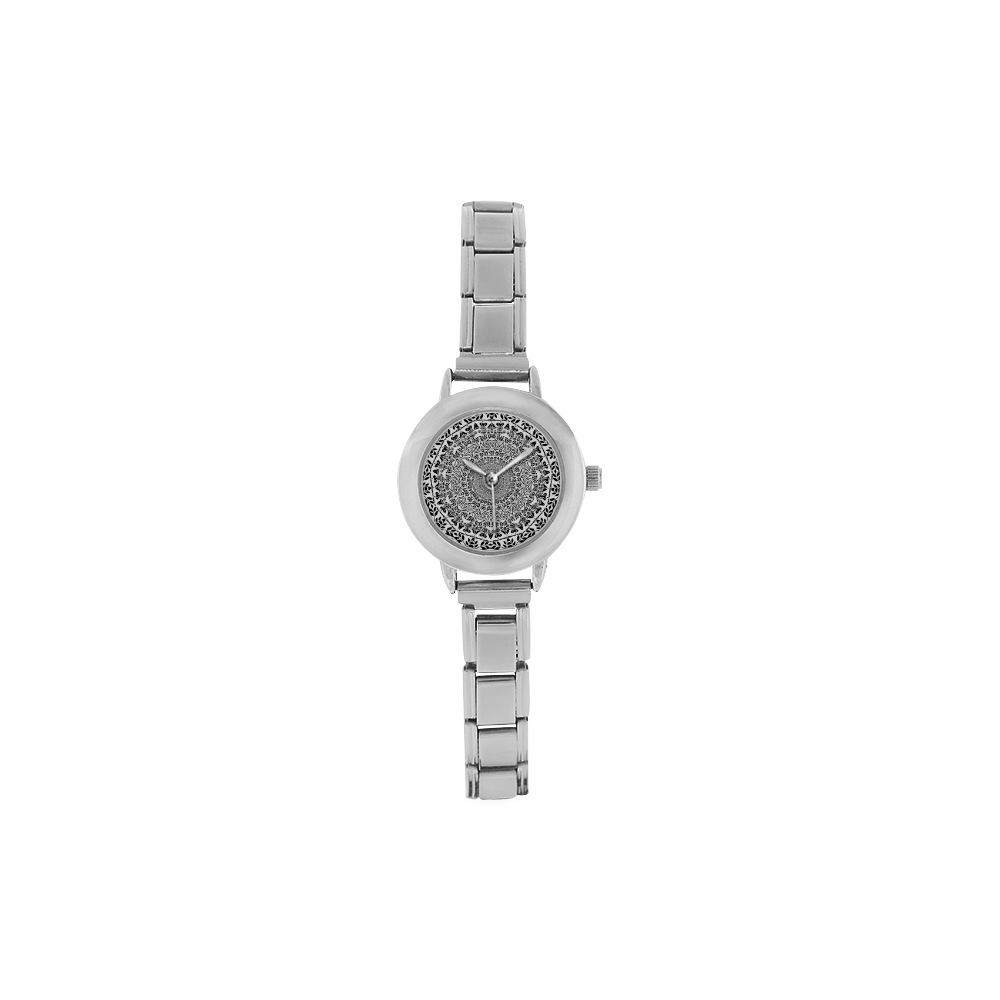 Deep black and white  mandala Women's Italian Charm Watch(Model 107)