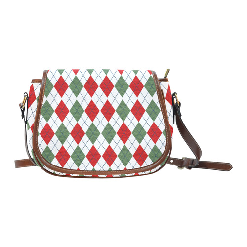 Christmas red and green rhomboid fabric Saddle Bag/Large (Model 1649)