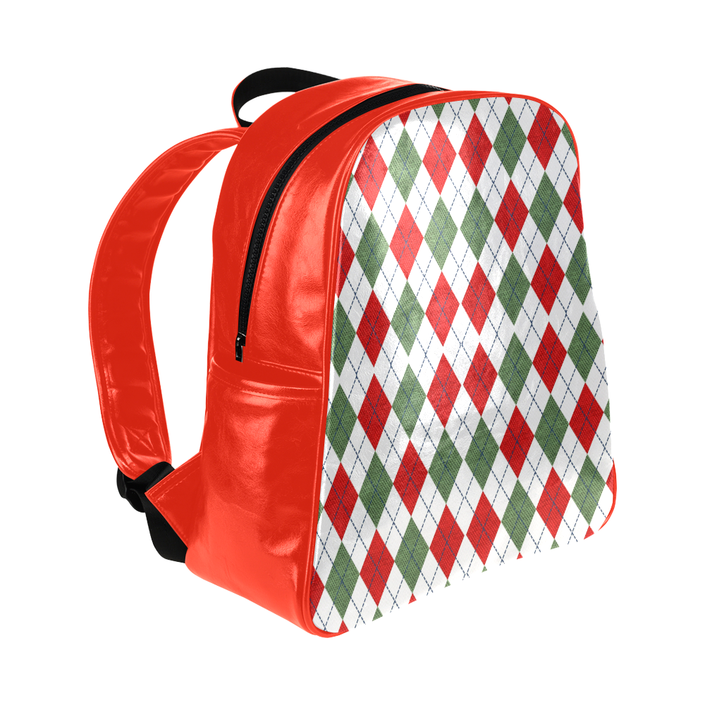 Christmas red and green rhomboid fabric Multi-Pockets Backpack (Model 1636)