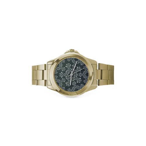 White and gray Flourish ornament mandala design Custom Gilt Watch(Model 101)