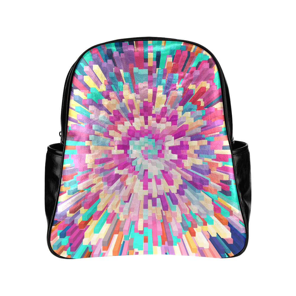 Colorful Exploding Blocks Multi-Pockets Backpack (Model 1636)