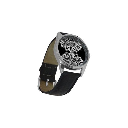 Half black and white Mandala Men's Casual Leather Strap Watch(Model 211)