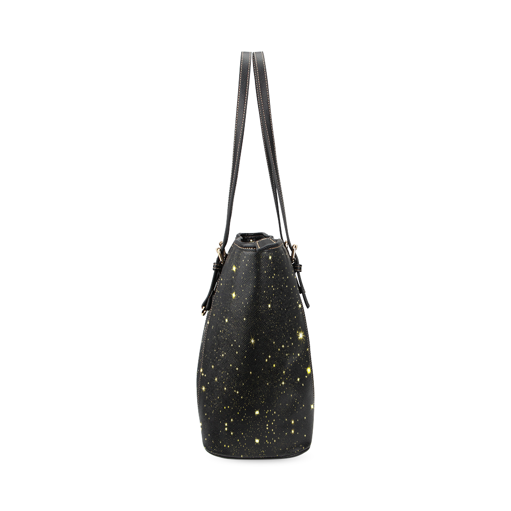 Christmas gold stars night sky Leather Tote Bag/Large (Model 1640)