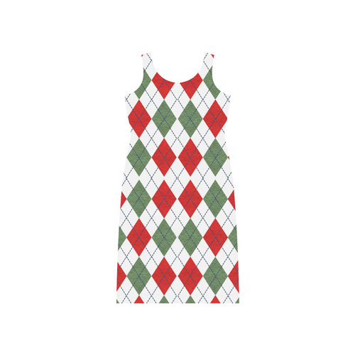 Christmas red and green rhomboid fabric Phaedra Sleeveless Open Fork Long Dress (Model D08)