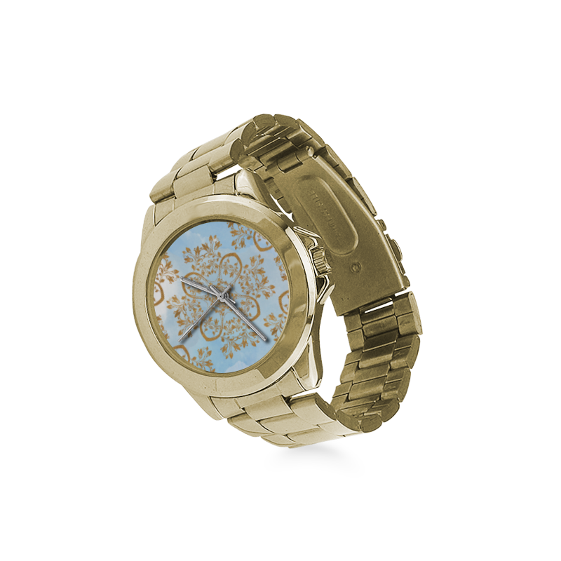Gold and blue flourish ornament mandala Custom Gilt Watch(Model 101)