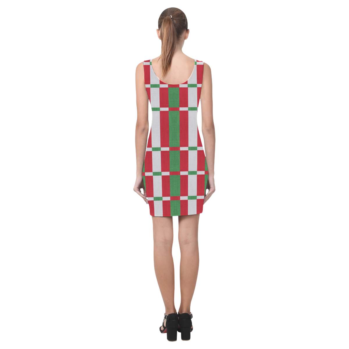 Christmas red and green pattern Medea Vest Dress (Model D06)