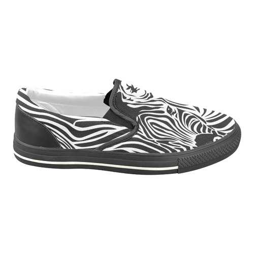 zebra opart, black and white Women's Unusual Slip-on Canvas Shoes (Model 019)