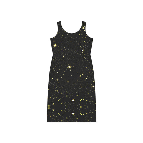 Christmas gold stars night sky Phaedra Sleeveless Open Fork Long Dress (Model D08)