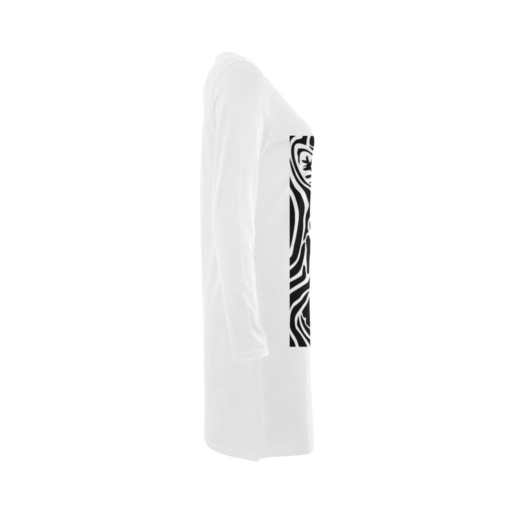 zebra opart, black and white Demeter Long Sleeve Nightdress (Model D03)