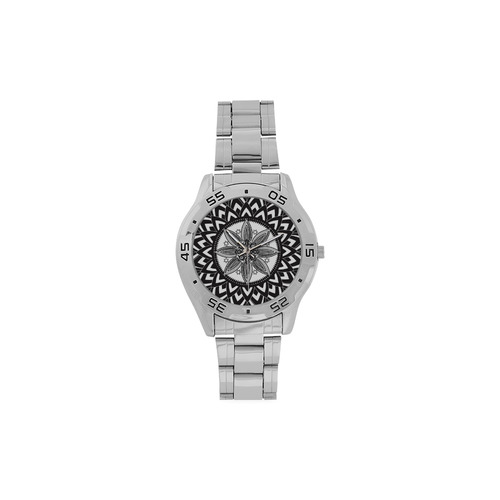 Black and white mandala Men's Stainless Steel Analog Watch(Model 108)