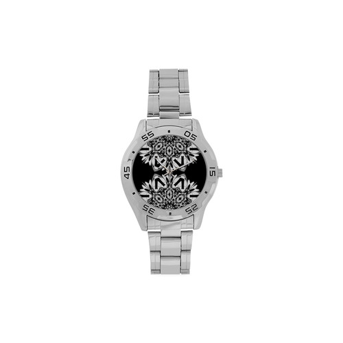 Half black and white Mandala Men's Stainless Steel Analog Watch(Model 108)
