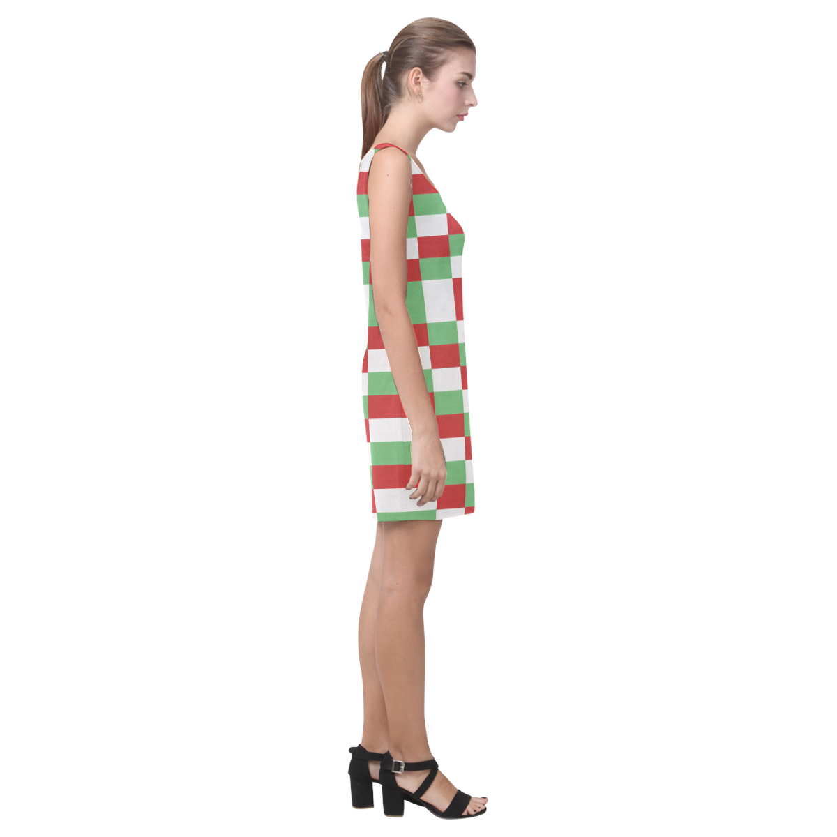 Christmas red and green pattern fabric Medea Vest Dress (Model D06)