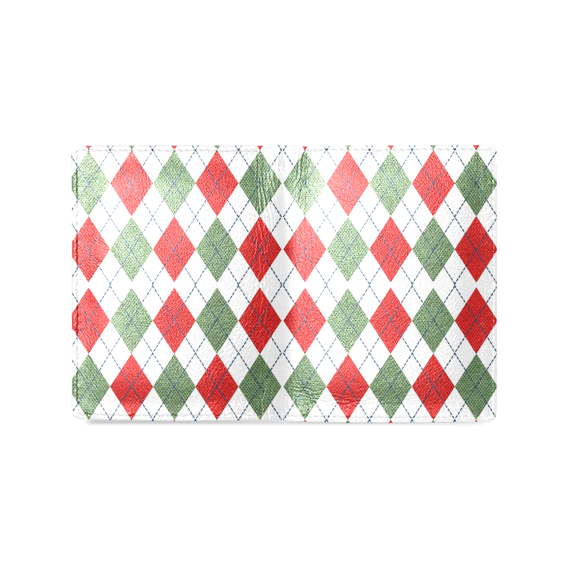Christmas red and green rhomboid fabric Men's Leather Wallet (Model 1612)