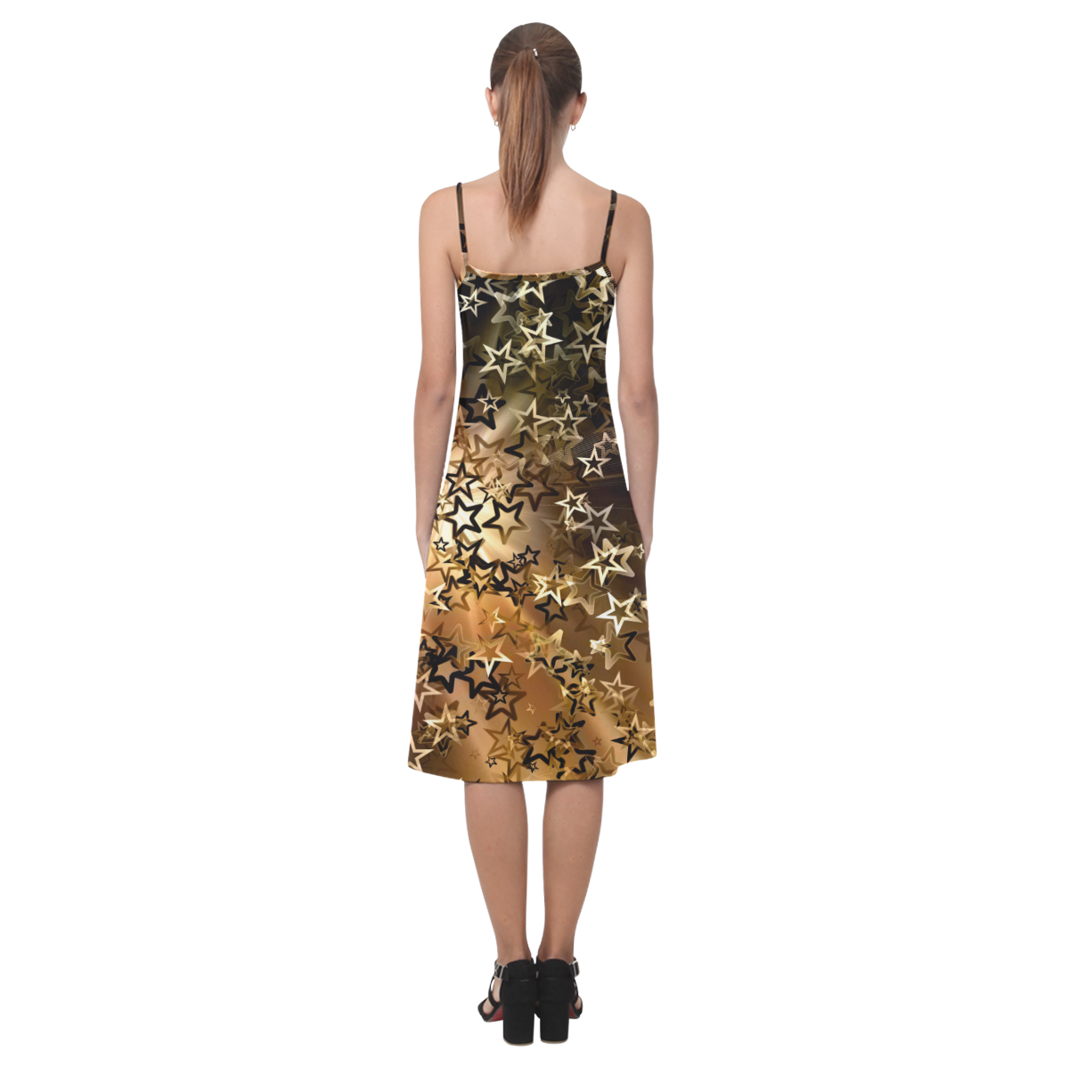 Christmas gold stars Alcestis Slip Dress (Model D05)