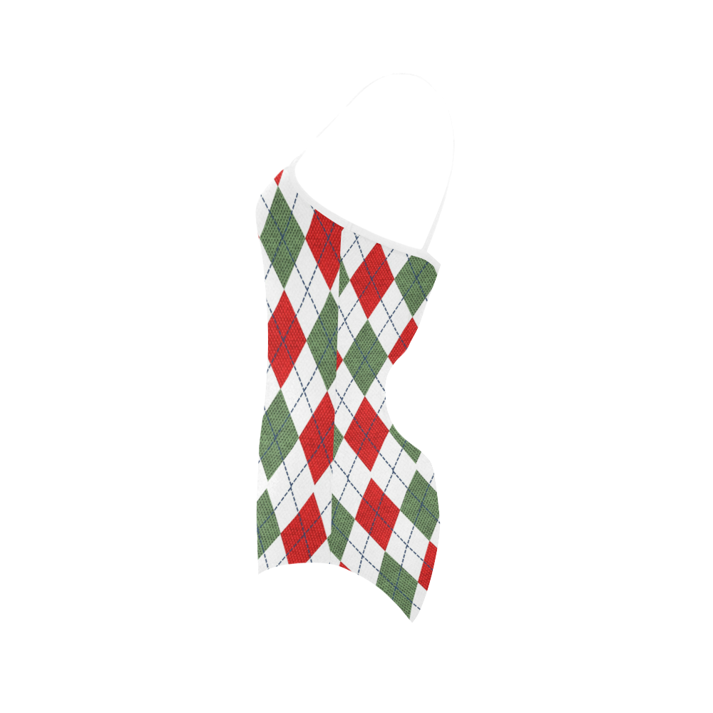 Christmas red and green rhomboid fabric Strap Swimsuit ( Model S05)