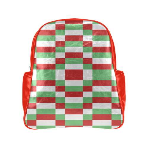 Christmas red and green pattern fabric Multi-Pockets Backpack (Model 1636)