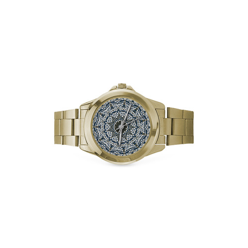 Blue, grey and white mandala Custom Gilt Watch(Model 101)