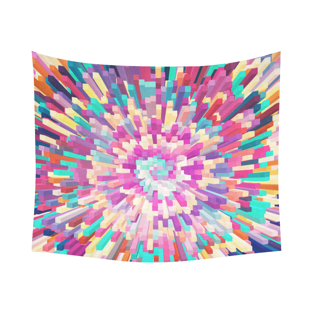 Colorful Exploding Blocks Cotton Linen Wall Tapestry 60"x 51"