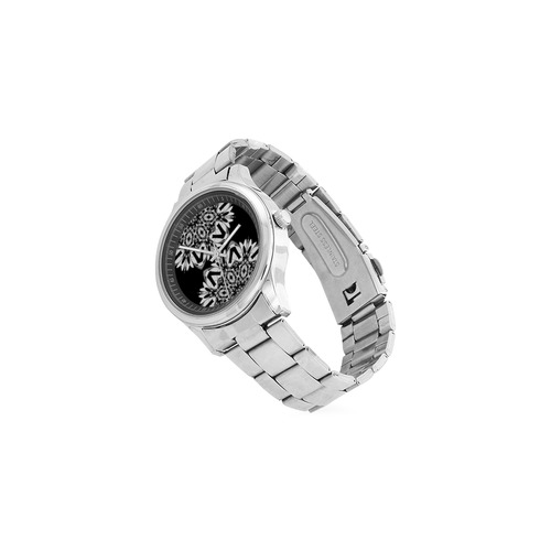 Half black and white Mandala Men's Stainless Steel Watch(Model 104)
