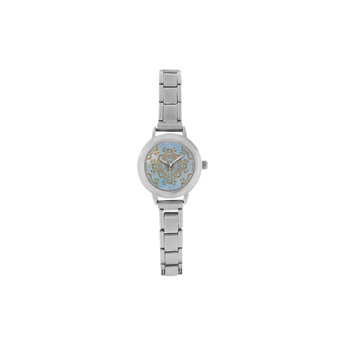 Gold and blue flourish ornament mandala Women's Italian Charm Watch(Model 107)